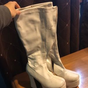 White pleather sexy boots chunky platform heel